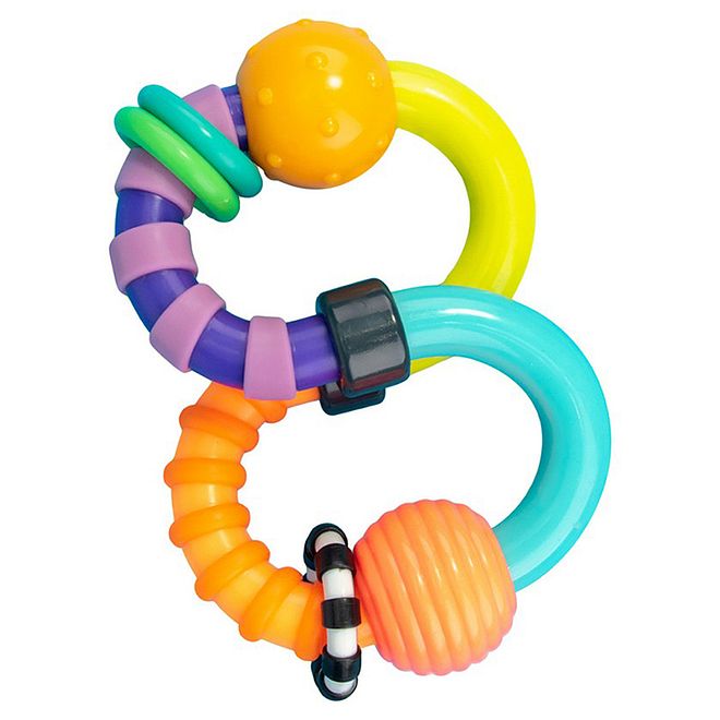 Sassy Twist-A-Roo Rattle Toy for Babies 3 Months+, Textured and Flexible, Bright Colors, 11x5x20.5 cm - Image 1