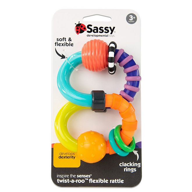 Sassy Twist-A-Roo Rattle Toy for Babies 3 Months+, Textured and Flexible, Bright Colors, 11x5x20.5 cm - Image 3