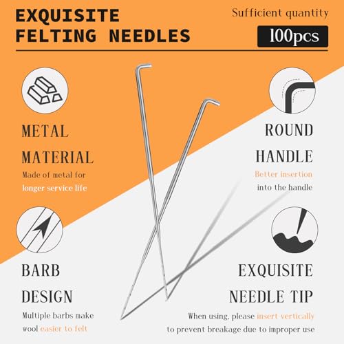 QMNNMA Needle Felting Needles, 100Pcs Wool Felting Needles, Needle Felting Tools Set with 2 Single Wooden Handle Storage Box Fingercots for Wool Projects(M) - Image 4