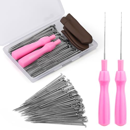 QMNNMA Needle Felting Needles, 100Pcs Wool Felting Needles, Needle Felting Tools Set with 2 Single Wooden Handle Storage Box Fingercots for Wool Projects(M) - Image 1