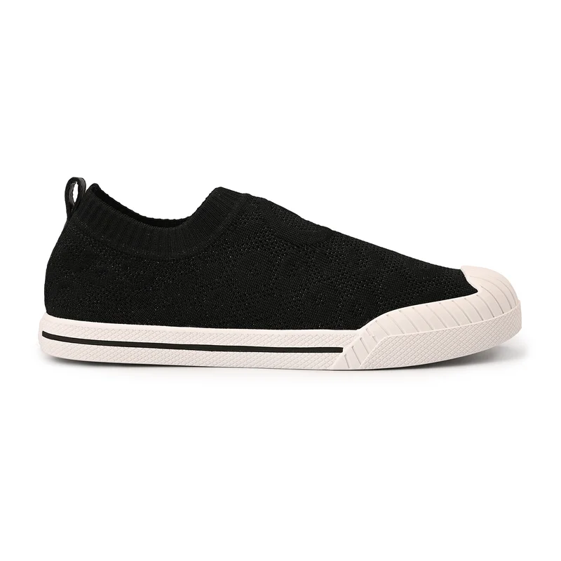 Black Textured Knitted Sneakers