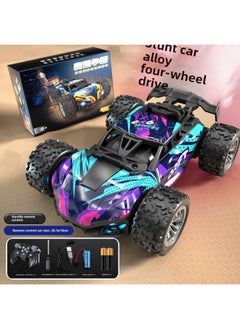 Children's Gesture Induction Alloy Remote Control Car Deformation Off-road Technology Four-wheel Drive Spray Drift Racing Boy Toy-Color:2.4g Alloy Four-wheel Drive Off-road [blue And Purple]-Scale:Play Configuration: 3 Sets Of Lithium Batteries + Remote Control Batteries + Screwdriver