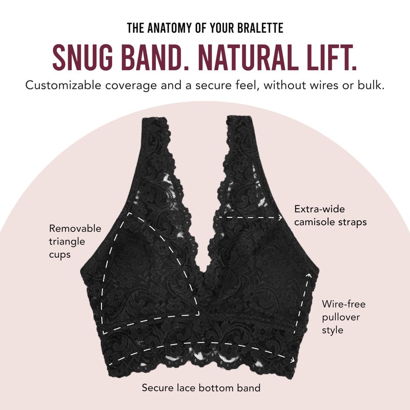 Smart & Sexy Women's Signature Lace Deep V Neck Wireless Bralette, Bralettes For Women With Support, Bralettes and Bralette Pack In the Buff/White/Black L - Image 5