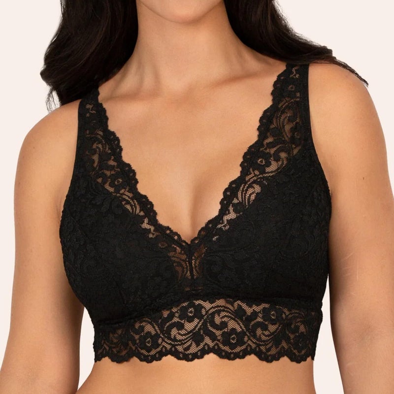 Smart & Sexy Women's Signature Lace Deep V Neck Wireless Bralette, Bralettes For Women With Support, Bralettes and Bralette Pack In the Buff/White/Black L - Image 2