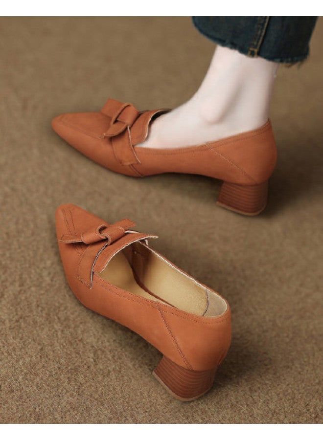 SAFIYA Lamb Skin Saturday Women's Loafers 2025 Spring/autumn Chunky Heel Pointed Toe Fashionable Dress Flats For Women - Image 1