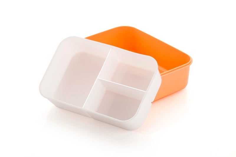 Attro Carbon Lunch Box with 3 Compartment, Stylish lid & 2 Spoons Made with Heavy Plastic BPA Free Food Grade Perfect for School Kids, College & Outdoor 1100ml - Peach - Image 2
