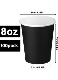 QUALITY Paper Cups 100 Pieces Black, 8 Oz Coffee Paper Cups, Disposable Water Paper Cups, Tea Cups  - Image 2