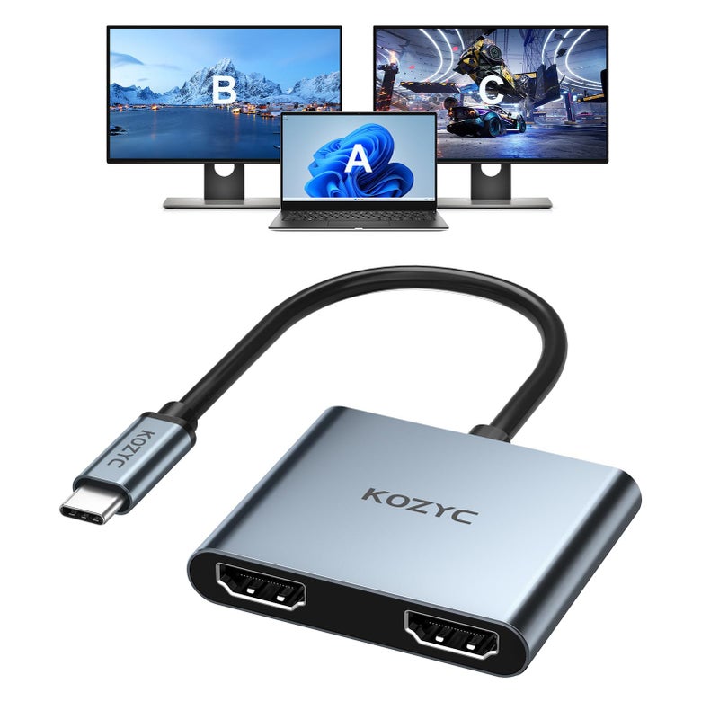 KOZYC USB C to Dual HDMI Adapter 4K@60hz, Type C to HDMI Splitter Extended Display for MacBook/MacBook Pro Air Dell XPS13/15, Samsung Galaxy S9/S9+ [MST Mode (Extended displays) Only for Win OS] - Image 1
