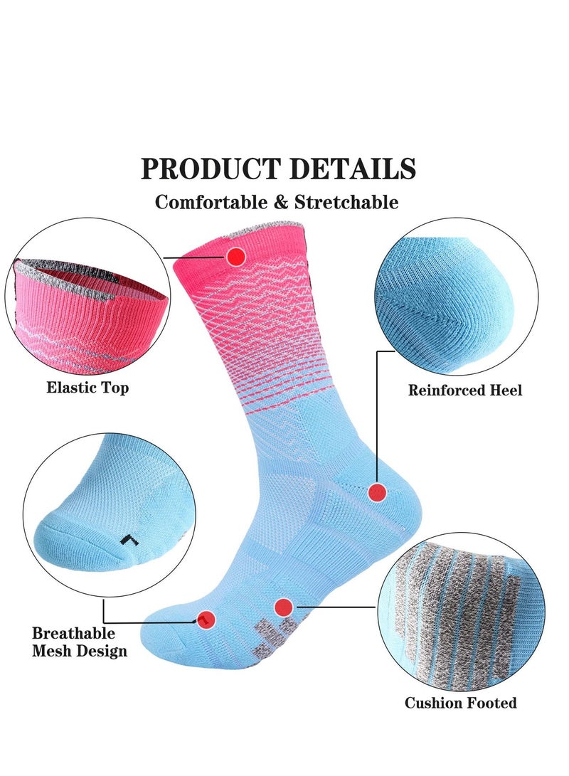 KASTWAVE Sports Socks, 5 Pairs of Men's Basketball Socks Outdoor Sports Colorful Trendy Mid-calf Soccer Socks High Elasticity Compression Player Socks for Outdoor Competition Team Leggings  - Image 4
