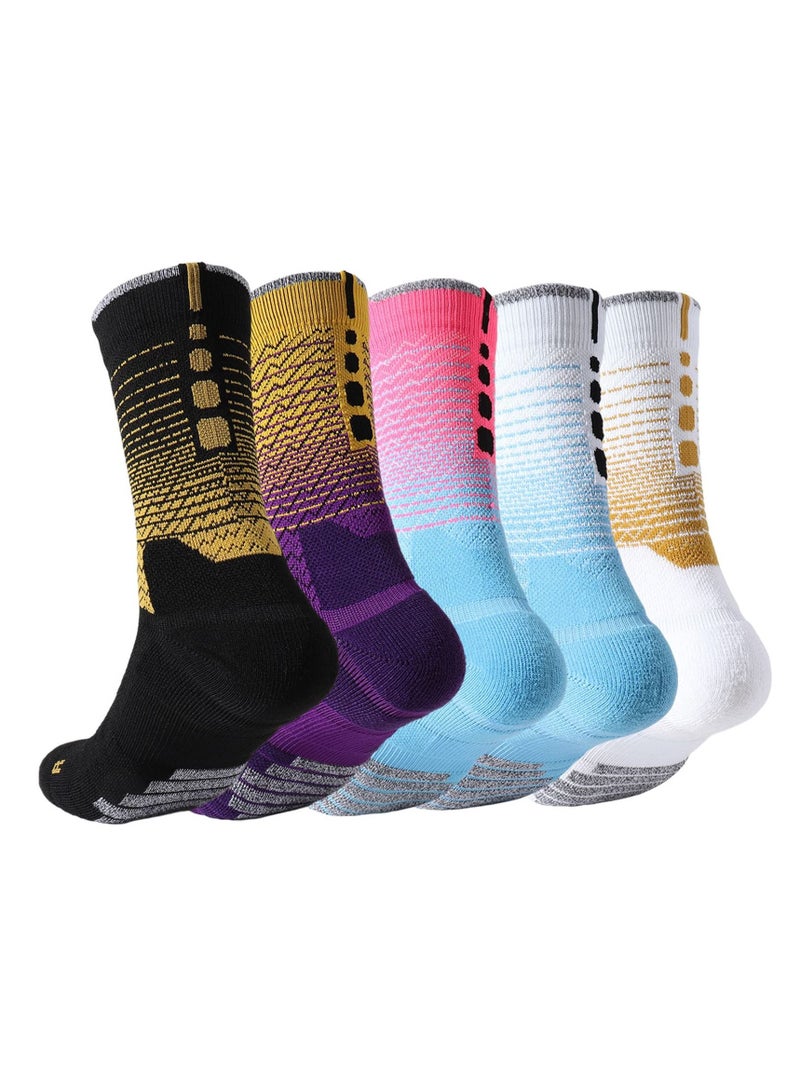 KASTWAVE Sports Socks, 5 Pairs of Men's Basketball Socks Outdoor Sports Colorful Trendy Mid-calf Soccer Socks High Elasticity Compression Player Socks for Outdoor Competition Team Leggings  - Image 1