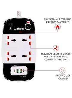 Pama BKL-888 Universal Extension Cord With 4 Universal Sockets, 2 USB ports,  2 PD Ports and 2 Meter Multicolour  - Image 1