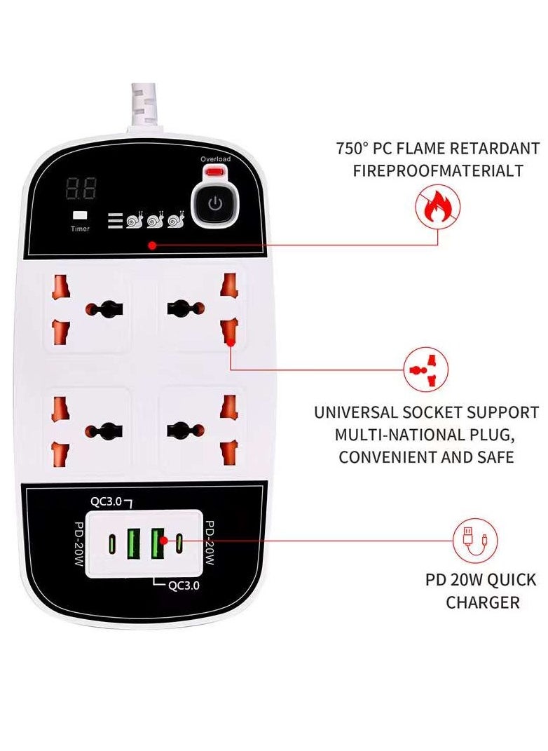 Pama BKL-888 Universal Extension Cord With 4 Universal Sockets, 2 USB ports,  2 PD Ports and 2 Meter Multicolour  - Image 1