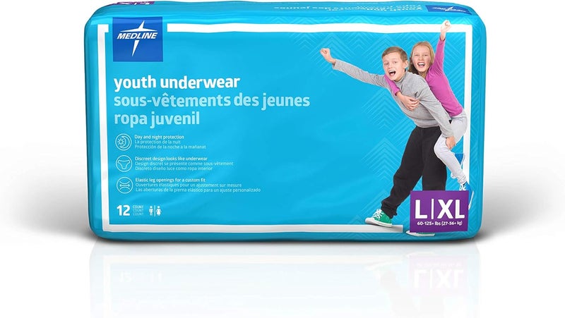 Medline Drytime Disposable Protective Youth Underwear, Large/XL, 12 Count (Pack of 4)