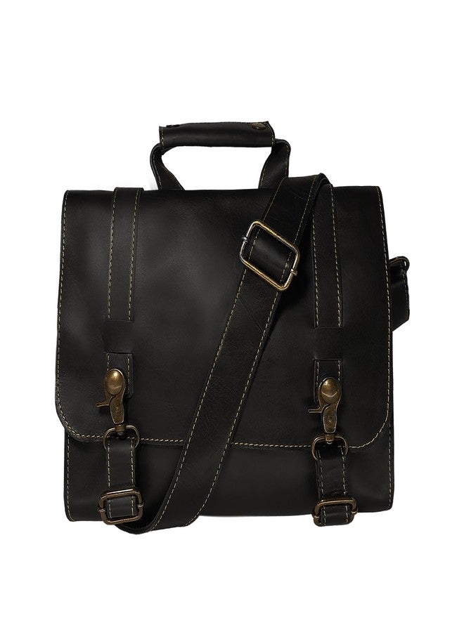 MANDAVA Genuine Leather Unisex Flap Over Messenger Shoulder Bag - Image 1