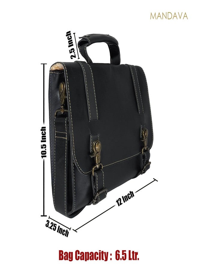 MANDAVA Genuine Leather Unisex Flap Over Messenger Shoulder Bag - Image 4