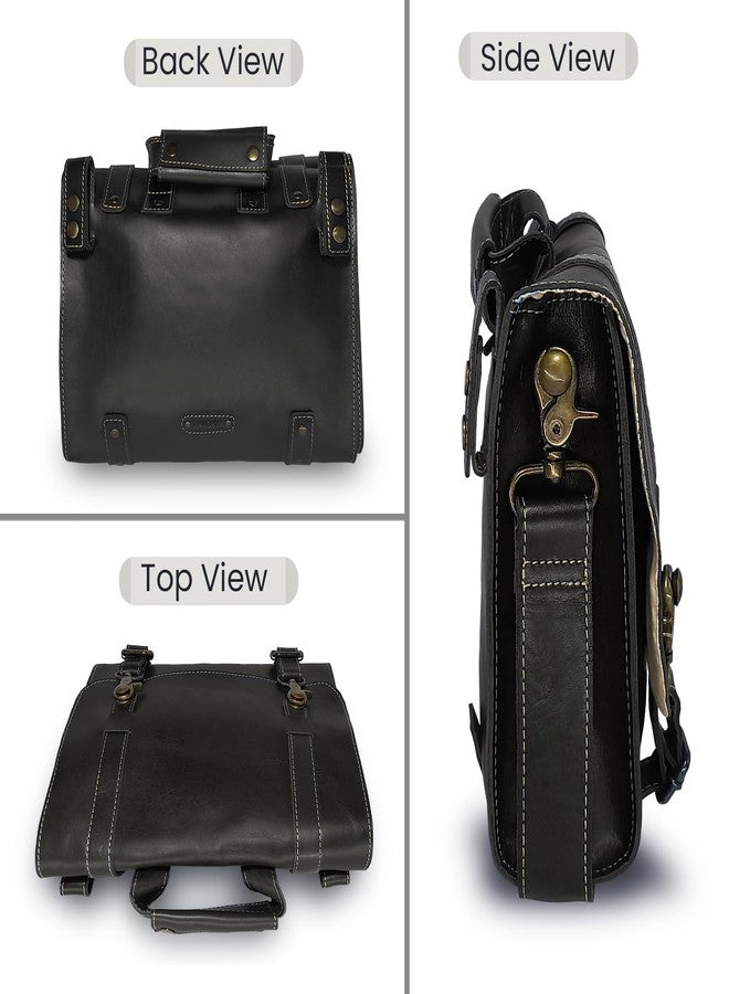 MANDAVA Genuine Leather Unisex Flap Over Messenger Shoulder Bag - Image 2