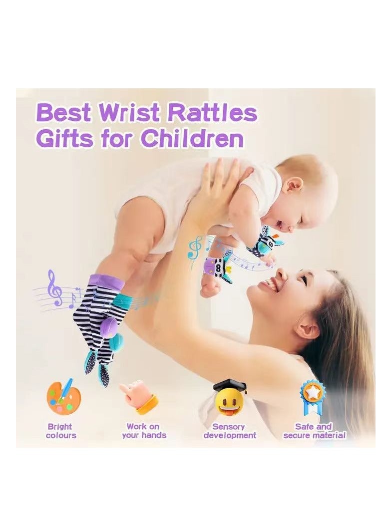 4-Piece Infant Socks And Wrist Rattles Toy Set For Kids  - Image 5