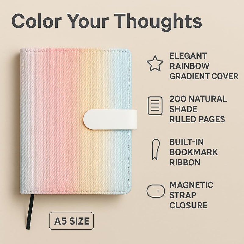 Schmick A5 Journal Notebook Diary for Men Women | Office Journal Diary Notebook with Magnetic Flip Lock and Mobile Holder Pocket (200 Ruled Pages, 6 x 8.5 Inches, 80 GSM) (Rainbow) - Image 2