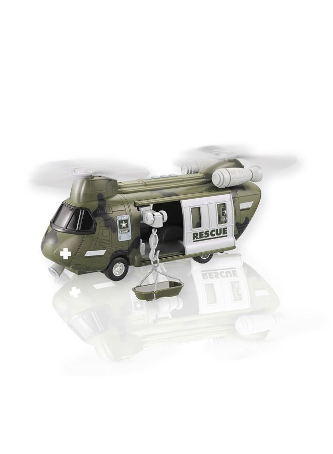 Lollipop US Army Helicopter Toy, Military Rescue Copter w/ Lights, Sound & Accessories, Soldier Transport Aircraft Model, 3+ - Image 1