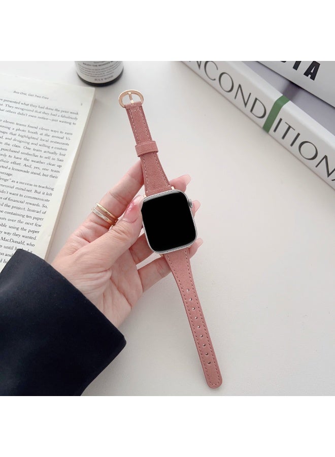Leather Strap for Apple Watches, Compatible with Apple Watch Band 42mm 44mm 45mm 46mm 49mm Women, Top Grain Genuine Leather Strap Thin Watch Wristband for iWatch Series11 10 9 8 7 6 5 4 3 2 1 SE Ultra 2 ,Pink - Image 2