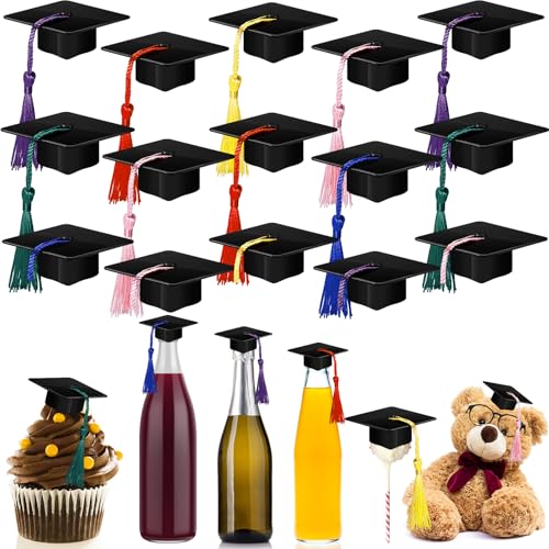 Qunclay 30 Pieces Mini Graduation Cap Plastic Grad Cake Wine Bottle Cover Toppers for Graduation Party Decorations Colorful - Image 1