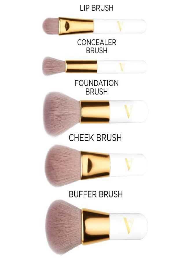 فيل كوزمتيكس مجموعة فرش مكياج فيل كوزمتكس | برو أون ذا جو، 5 قطع | فرشاة كونسيلر، فرشاة كريم أساس، فرشاة شفاه، فرشاة خدود، وفرشاة دمج | حجم مناسب للسفر | نباتي | مناسب لمنتجات البودرة، السائلة، أو الكريمية - Image 5