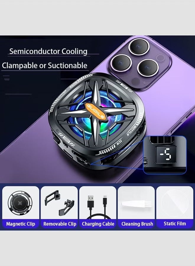 Phone Cooler for Gaming Magnetic Back Clip Dual Purpose Phone Cooling Fan Digital display temperature Mobile Cooling Fan without Noise for Playing Games Tiktok for Universal iPhone/Android Smartphone - Image 1