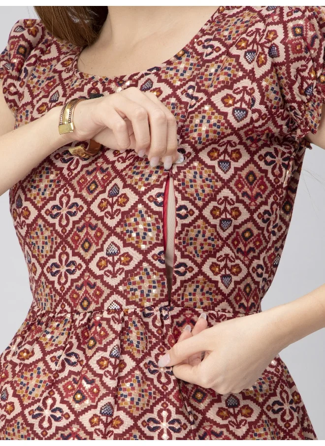CEE 18 Women's Cotton Rayon A-Line Maternity Feeding Kurti with Zippers