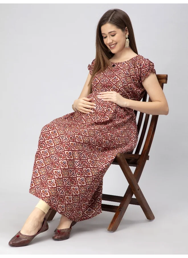 CEE 18 Women's Cotton Rayon A-Line Maternity Feeding Kurti with Zippers