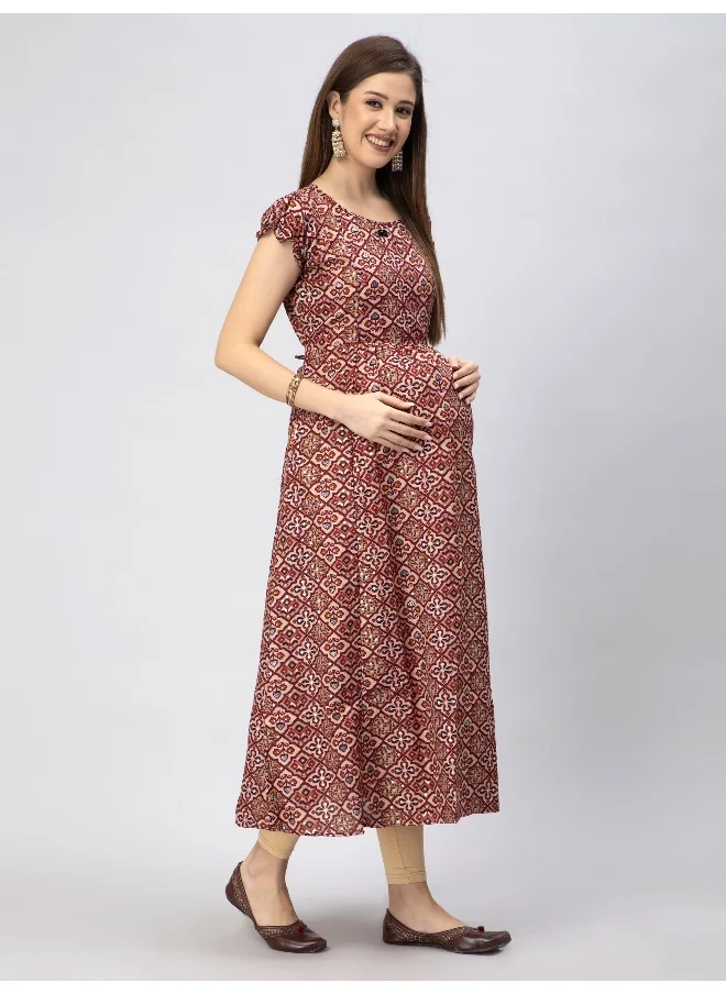 CEE 18 Women's Cotton Rayon A-Line Maternity Feeding Kurti with Zippers