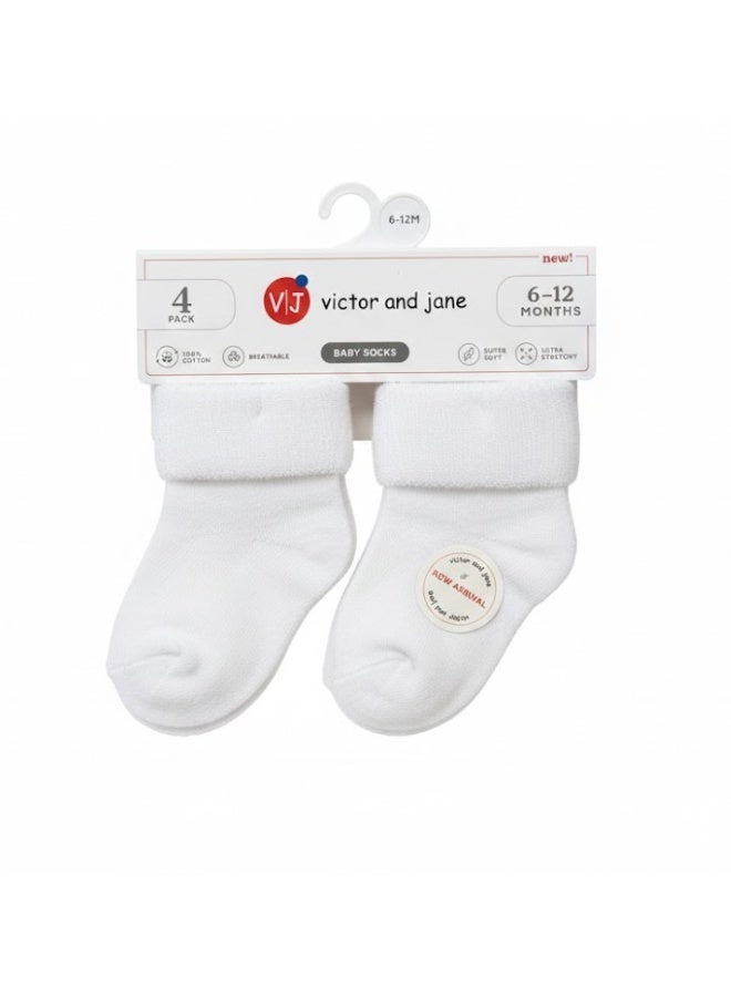 victor and jane White baby roll top toweling socks 4 pack - Image 3