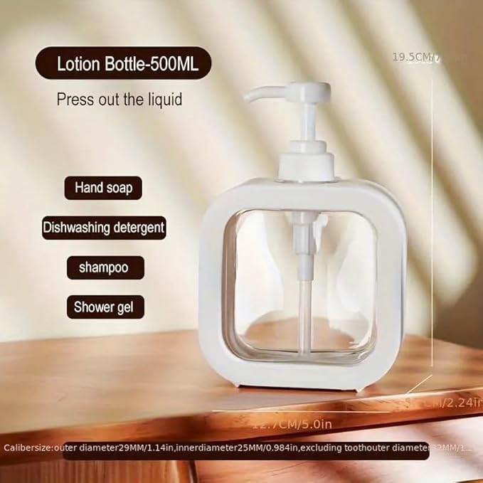 Shrux Transparent Wall-Mount & Table Top Plastic Pump Dispenser | Refillable Bottle Square Refillable Plastic Pump Bottle for Shampoo, Hand Wash, Bath Liquid and Body Lotion - 500ml Liquid Dispenser - Image 2