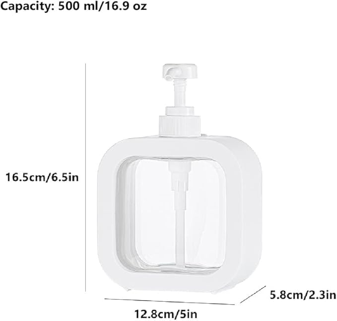Shrux Transparent Wall-Mount & Table Top Plastic Pump Dispenser | Refillable Bottle Square Refillable Plastic Pump Bottle for Shampoo, Hand Wash, Bath Liquid and Body Lotion - 500ml Liquid Dispenser - Image 5