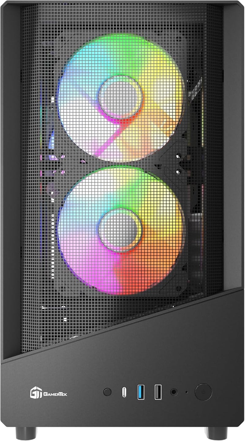 جاميرتيك علبة GamerTek Ion Mid Tower Micro ATX – واجهة شبكية عالية التهوية، 3 مراوح ARGB، دعم USB Type-C – أسود - Image 2
