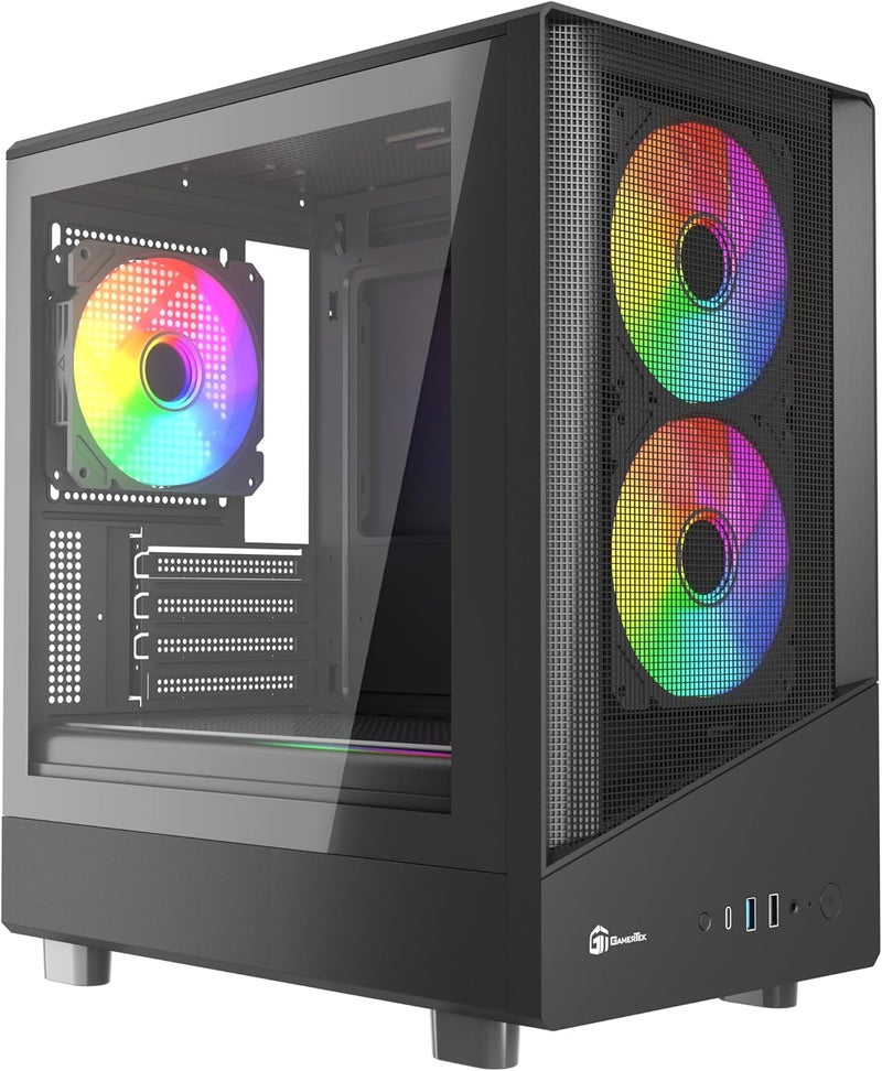 جاميرتيك علبة GamerTek Ion Mid Tower Micro ATX – واجهة شبكية عالية التهوية، 3 مراوح ARGB، دعم USB Type-C – أسود - Image 1