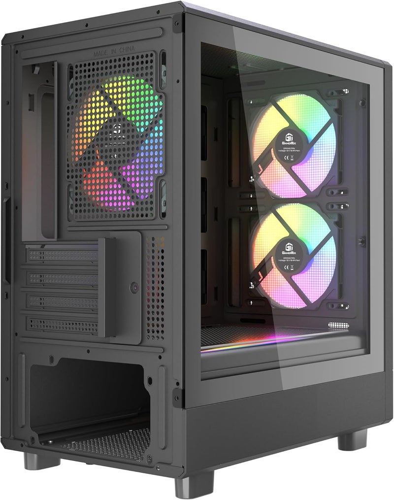 جاميرتيك علبة GamerTek Ion Mid Tower Micro ATX – واجهة شبكية عالية التهوية، 3 مراوح ARGB، دعم USB Type-C – أسود - Image 4