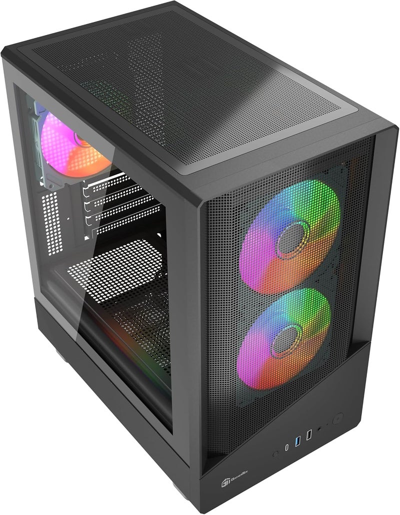 جاميرتيك علبة GamerTek Ion Mid Tower Micro ATX – واجهة شبكية عالية التهوية، 3 مراوح ARGB، دعم USB Type-C – أسود - Image 5