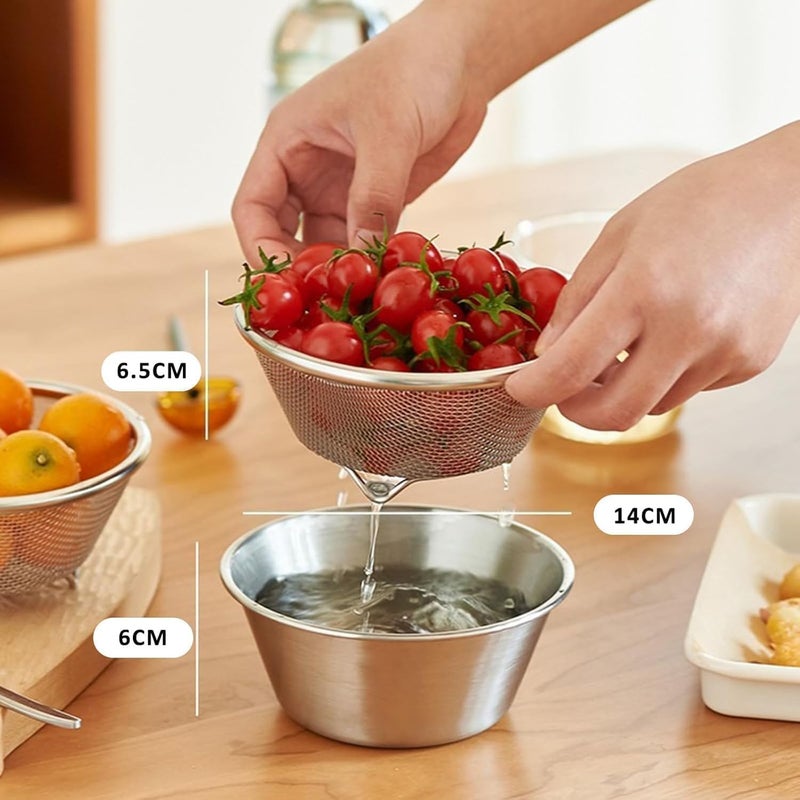 Aputue 304 Stainless Steel Microporous Colander, Small Mesh Strainer for Fruits Vegetables and Rice, Rust-Proof Berry Washing Basket with Handle, Compact Kitchen Essential for Healthy Eating - Image 4