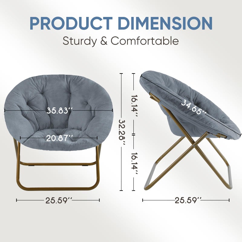 DUMOS Comfy Saucer Chair,Faux Fur Lounge Seasting XL Circle Chair for Bedroom, Dorm & Gaming, Foldable FAccent Seat for Small Spaces, Folding Moon/Mushroom/Round Oversized Style, Modern Grey - Image 5