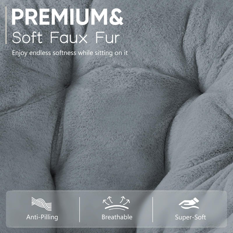 DUMOS Comfy Saucer Chair,Faux Fur Lounge Seasting XL Circle Chair for Bedroom, Dorm & Gaming, Foldable FAccent Seat for Small Spaces, Folding Moon/Mushroom/Round Oversized Style, Modern Grey - Image 3