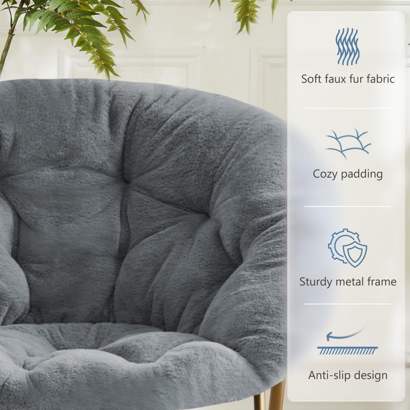 DUMOS Comfy Saucer Chair,Faux Fur Lounge Seasting XL Circle Chair for Bedroom, Dorm & Gaming, Foldable FAccent Seat for Small Spaces, Folding Moon/Mushroom/Round Oversized Style, Modern Grey - Image 4