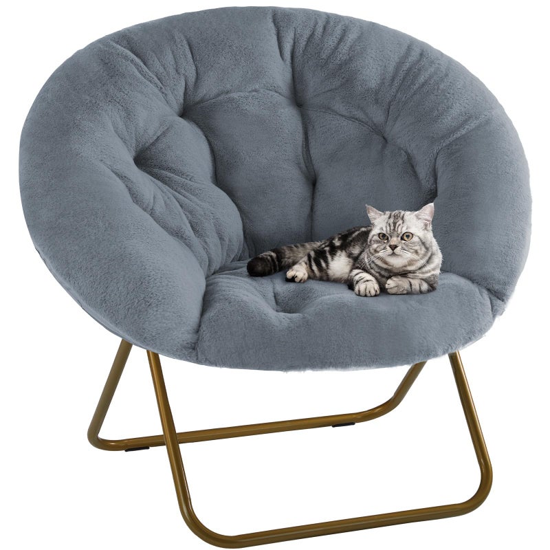 DUMOS Comfy Saucer Chair,Faux Fur Lounge Seasting XL Circle Chair for Bedroom, Dorm & Gaming, Foldable FAccent Seat for Small Spaces, Folding Moon/Mushroom/Round Oversized Style, Modern Grey - Image 1