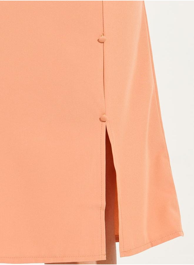 Styli Solid Side Seam Slit Midi Skirt with Buttons  - Image 3
