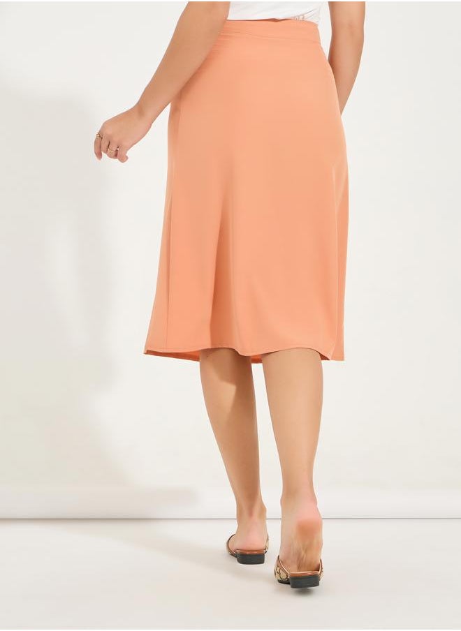 Styli Solid Side Seam Slit Midi Skirt with Buttons  - Image 4