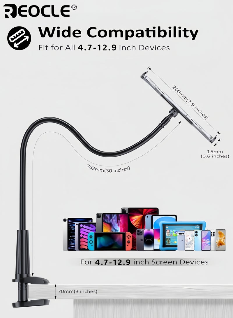 REOCLE 31.5 Inches 360°Rotating Tablet Phone Holder Flexible Gooseneck Arm Lazy Bedside Stand Non-Shaking and Anti-Fall Construction Suitable for Bed Desk Headboard Sofa - Image 5