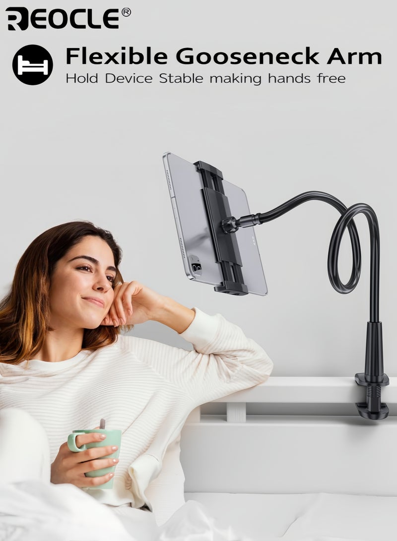 REOCLE 31.5 Inches 360°Rotating Tablet Phone Holder Flexible Gooseneck Arm Lazy Bedside Stand Non-Shaking and Anti-Fall Construction Suitable for Bed Desk Headboard Sofa - Image 3