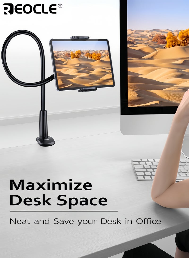 REOCLE 31.5 Inches 360°Rotating Tablet Phone Holder Flexible Gooseneck Arm Lazy Bedside Stand Non-Shaking and Anti-Fall Construction Suitable for Bed Desk Headboard Sofa - Image 2