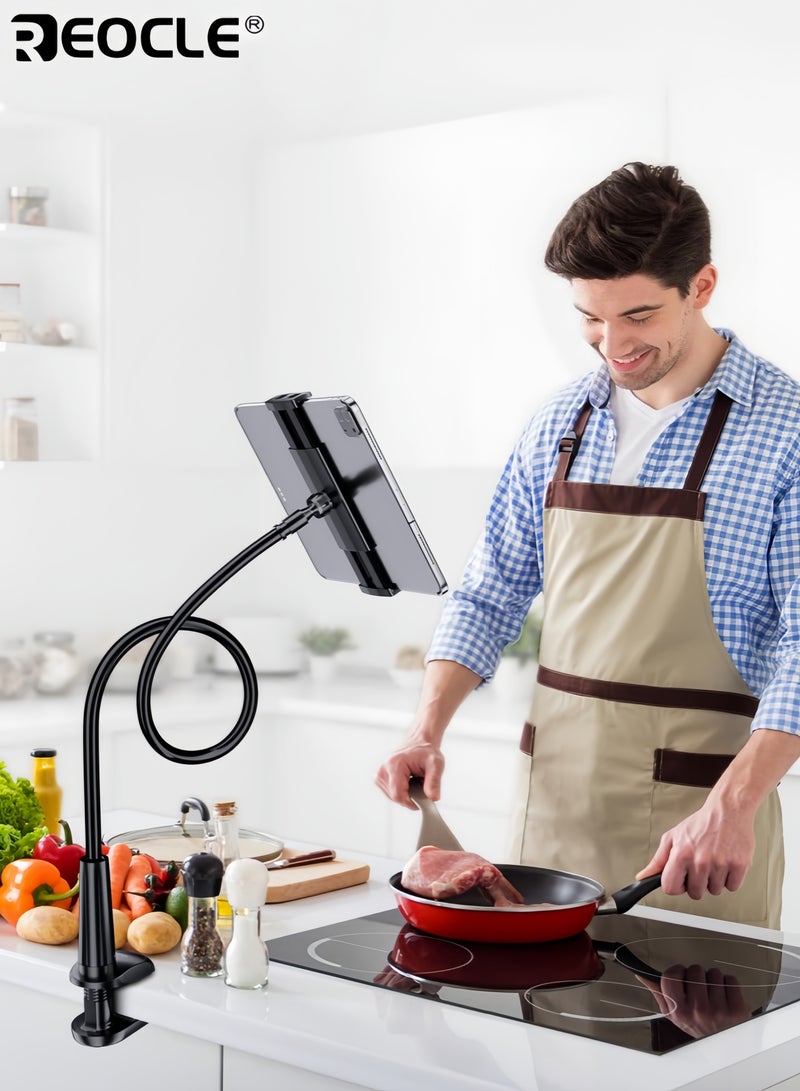 REOCLE 31.5 Inches 360°Rotating Tablet Phone Holder Flexible Gooseneck Arm Lazy Bedside Stand Non-Shaking and Anti-Fall Construction Suitable for Bed Desk Headboard Sofa - Image 4