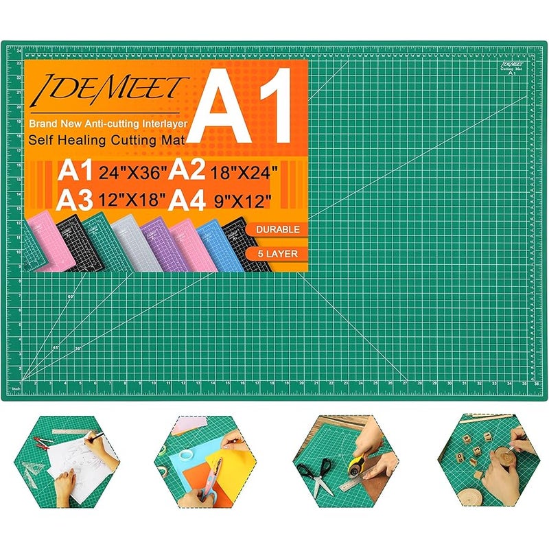 Idemeet Density-upgraded 24 x 36 Large Self Healing Sewing Mat, Rotary Cutting Mat 5 Play Cut Board for Crafts Hobby Project, A1, Green - Image 1