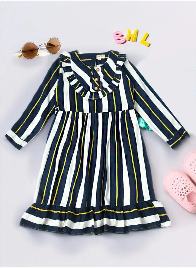 بيلا مودا Striped Round Neck Long Sleeves Dress